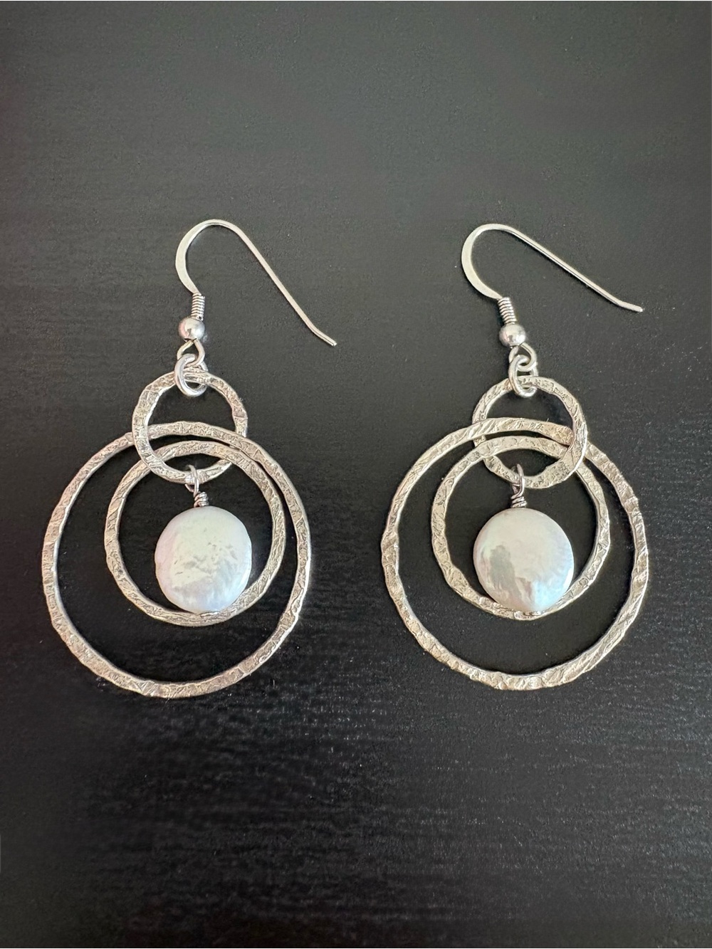 Textured 925 Sterling Silver Coin Pearl Earrings